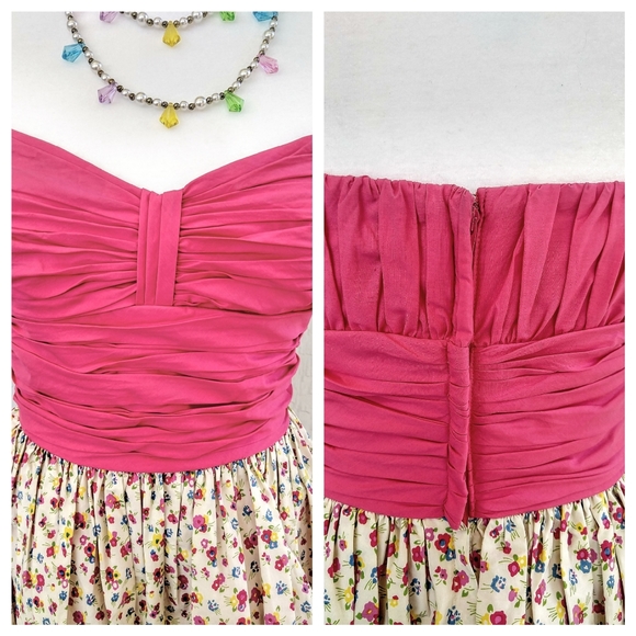 Betsey Johnson VTG Pink Floral Dress w Tulle Skirt - Picture 5 of 8